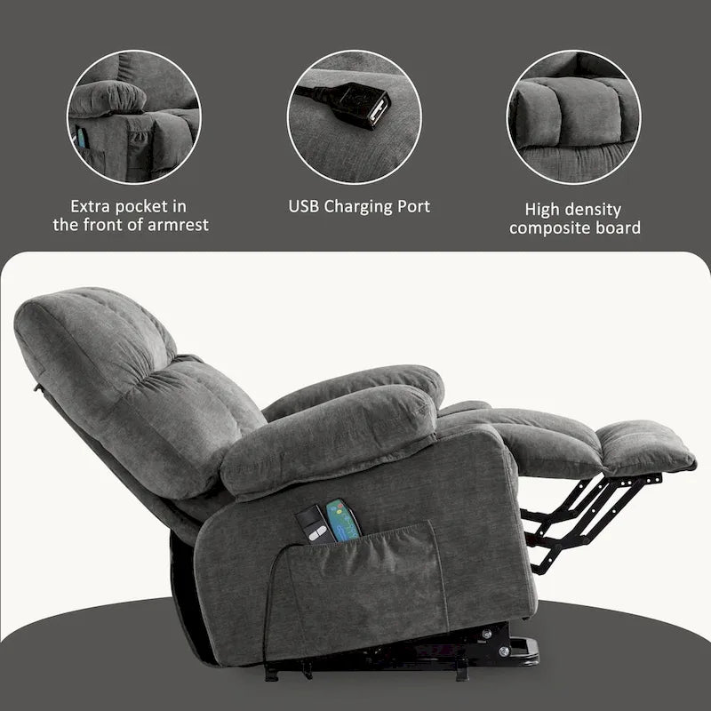 Fauteuil inclinable releveur avec chaleur, massage et chargement USB – Bleu