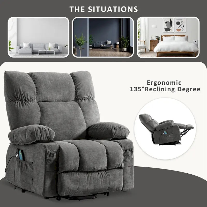 Fauteuil inclinable releveur avec chaleur, massage et chargement USB – Bleu