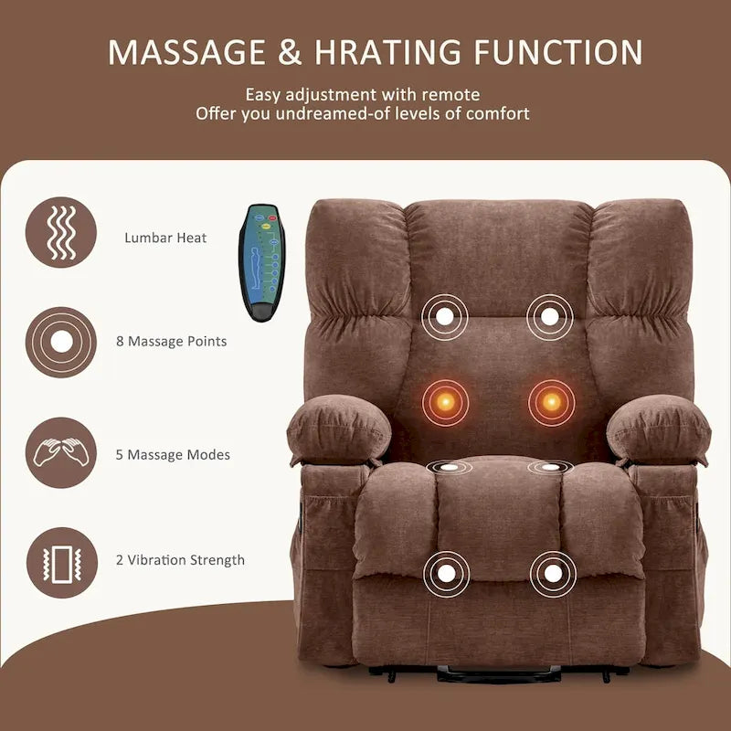 Fauteuil inclinable releveur avec chaleur, massage et chargement USB – Bleu