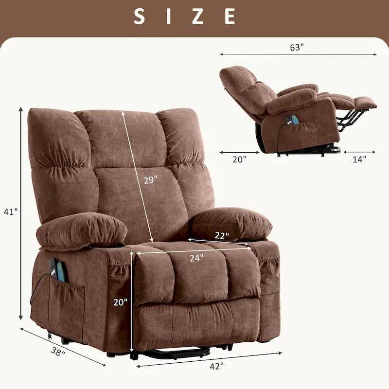 Fauteuil inclinable releveur avec chaleur, massage et chargement USB – Bleu