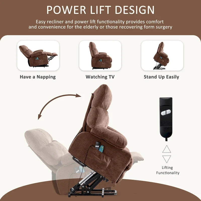 Fauteuil inclinable releveur avec chaleur, massage et chargement USB – Bleu