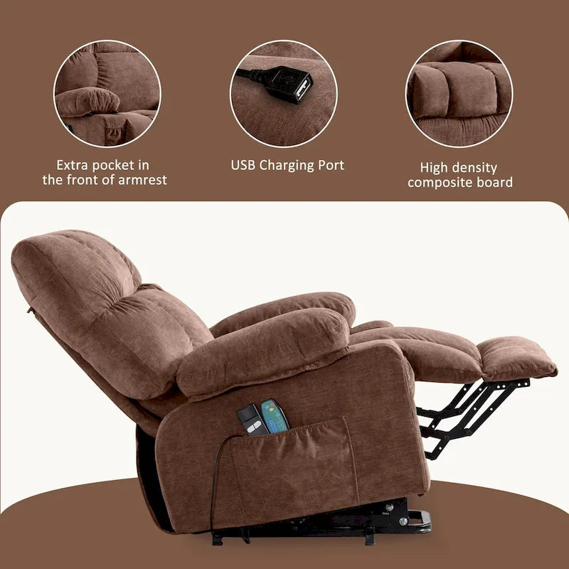 Fauteuil inclinable releveur avec chaleur, massage et chargement USB – Bleu