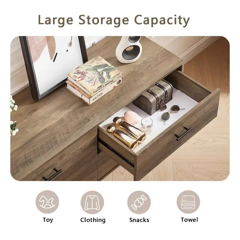 Commode horizontale à 4 tiroirs au fini noyer rustique
