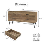 Commode horizontale à 4 tiroirs au fini noyer rustique