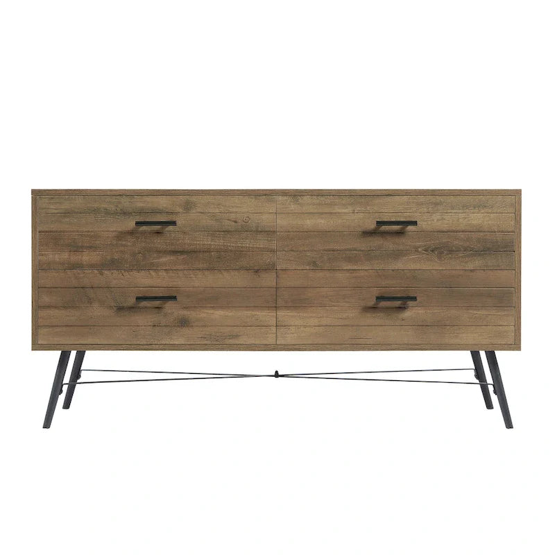 Commode horizontale à 4 tiroirs au fini noyer rustique