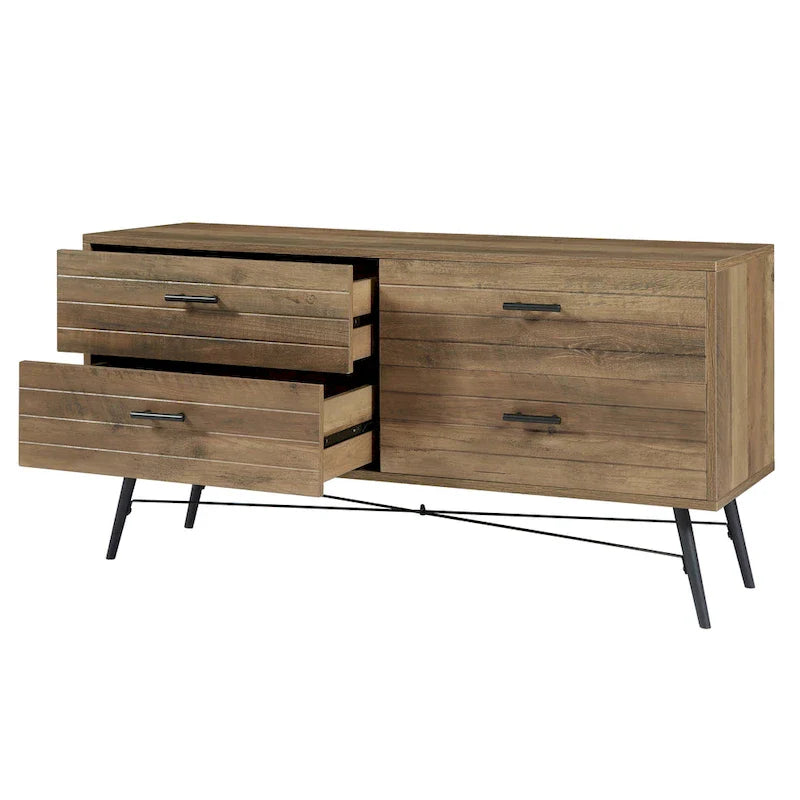 Commode horizontale à 4 tiroirs au fini noyer rustique