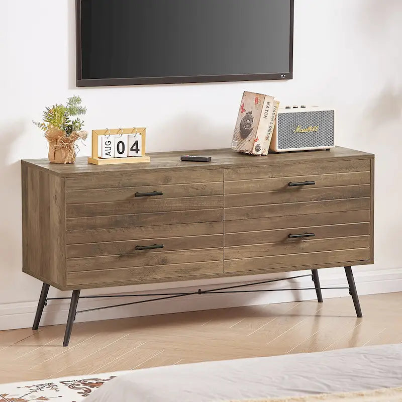 Commode horizontale à 4 tiroirs au fini noyer rustique