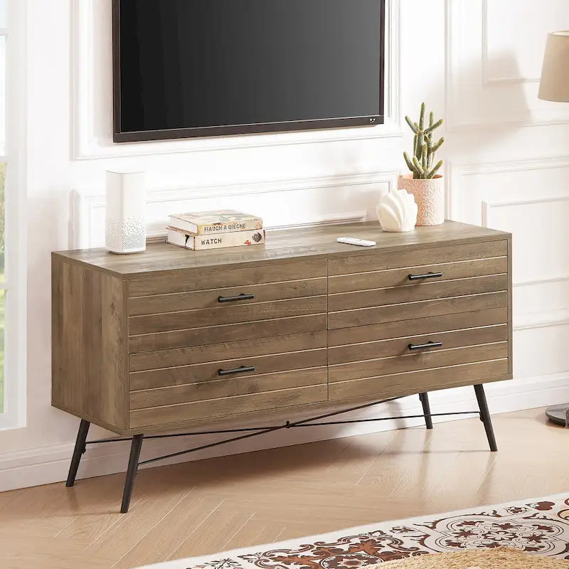 Commode horizontale à 4 tiroirs au fini noyer rustique