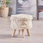 Tabouret en tissu Bohème avec base en bois d'eucalyptus