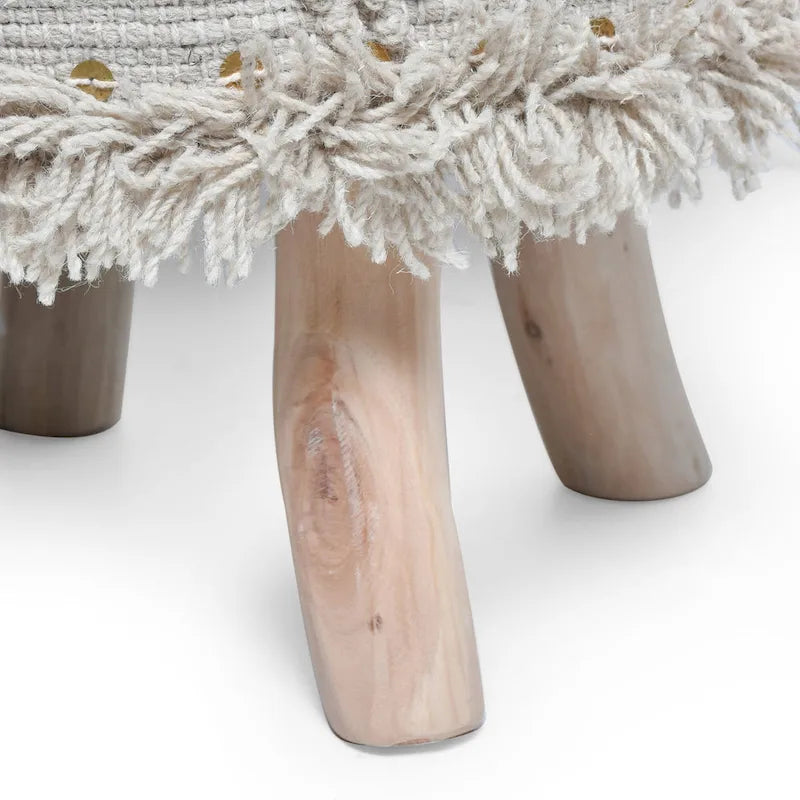Tabouret en tissu Bohème avec base en bois d'eucalyptus