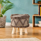 Tabouret en tissu Bohème avec base en bois d'eucalyptus