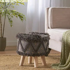 Tabouret en tissu Bohème avec base en bois d'eucalyptus