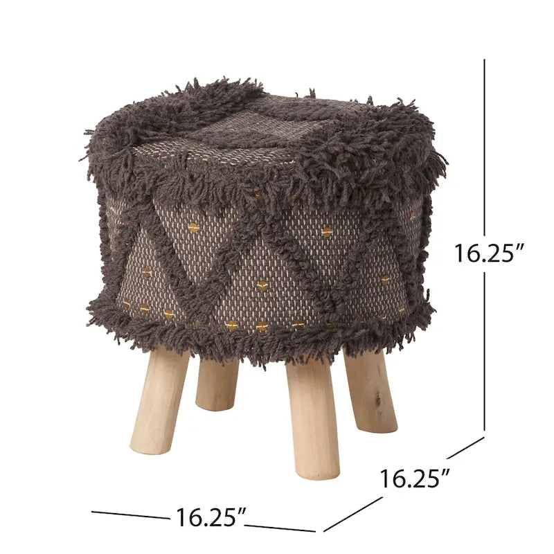 Tabouret en tissu Bohème avec base en bois d'eucalyptus