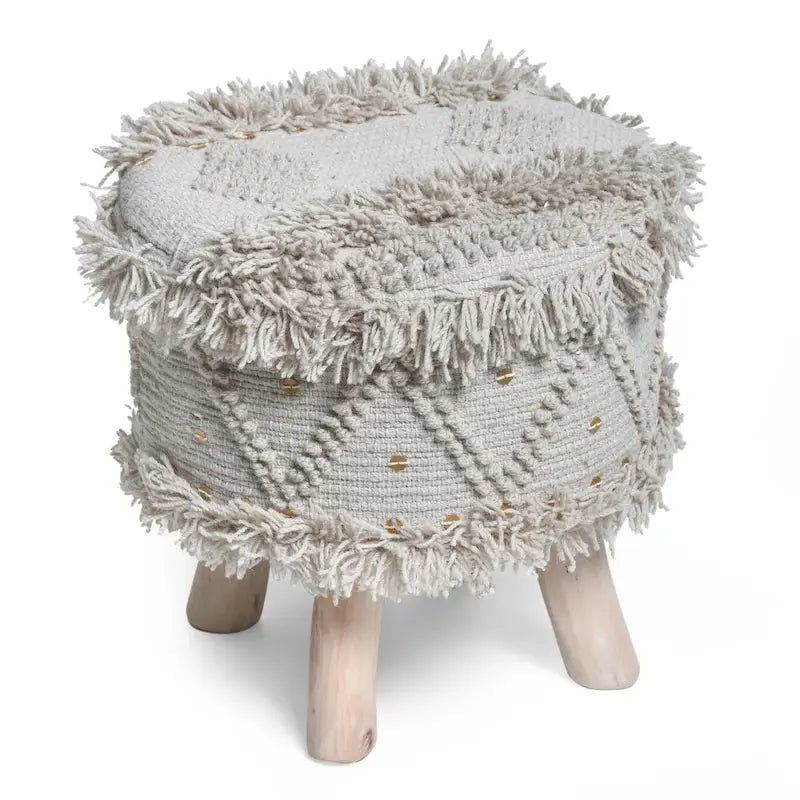Tabouret en tissu Bohème avec base en bois d'eucalyptus