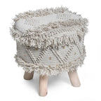 Tabouret en tissu Bohème avec base en bois d'eucalyptus