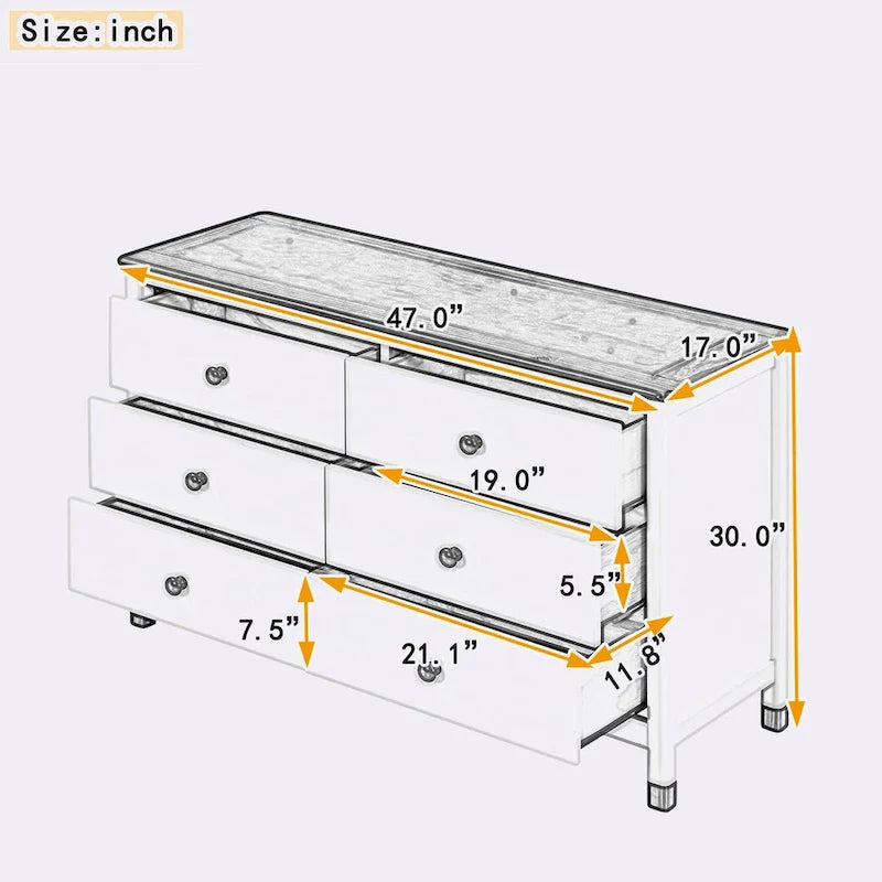 Commode de rangement à 6 tiroirs au fini patiné