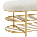 Banc rembourré en fausse fourrure de mouton avec rangement à 2 étagères