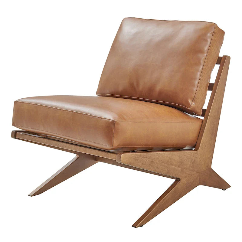 Fauteuil d'appoint style Mid-Century – Cadre en bois d'ingénierie + Tissu en polyester