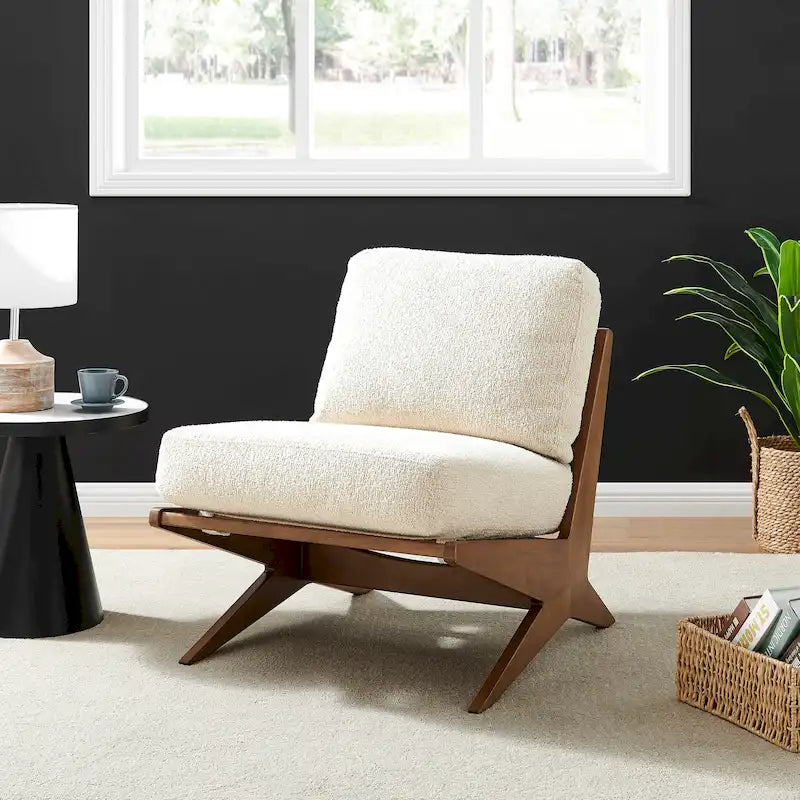 Fauteuil d'appoint style Mid-Century – Cadre en bois d'ingénierie + Tissu en polyester