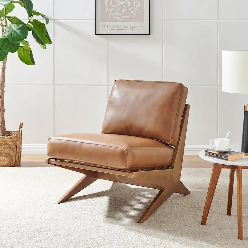 Fauteuil d'appoint style Mid-Century – Cadre en bois d'ingénierie + Tissu en polyester