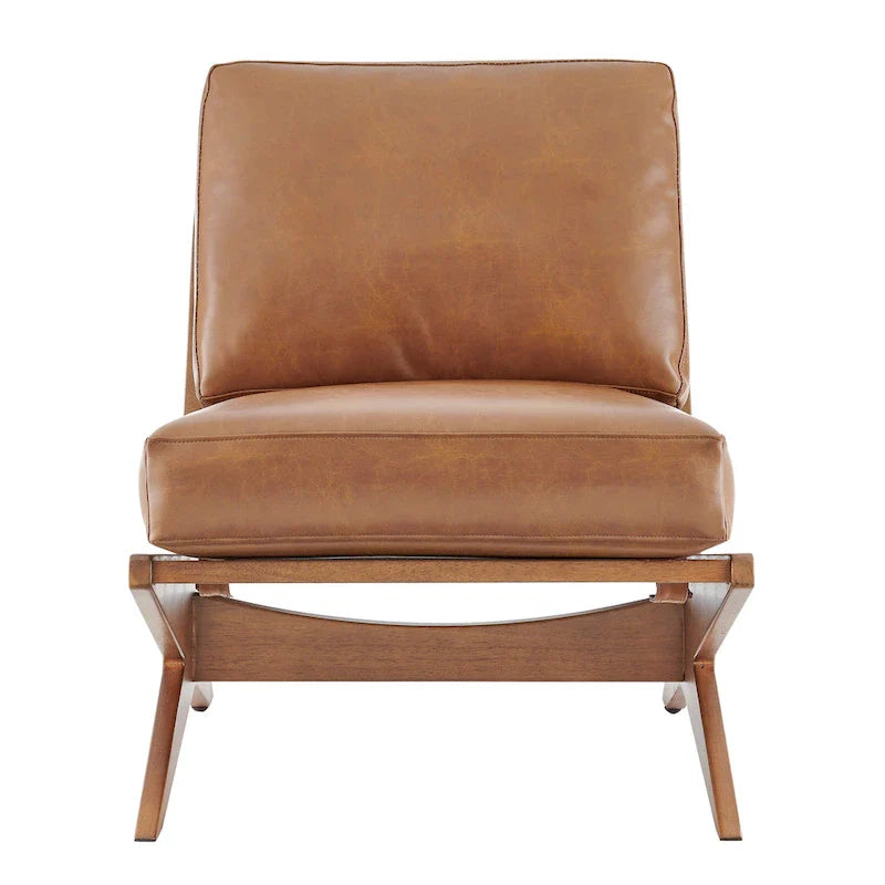 Fauteuil d'appoint style Mid-Century – Cadre en bois d'ingénierie + Tissu en polyester