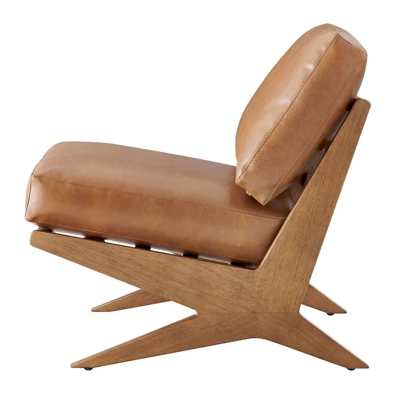 Fauteuil d'appoint style Mid-Century – Cadre en bois d'ingénierie + Tissu en polyester