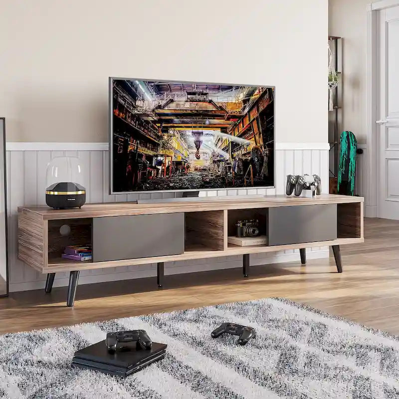 Meuble TV pour téléviseurs jusqu'à 75 po – Meuble console de divertissement de style milieu de siècle, 70 po