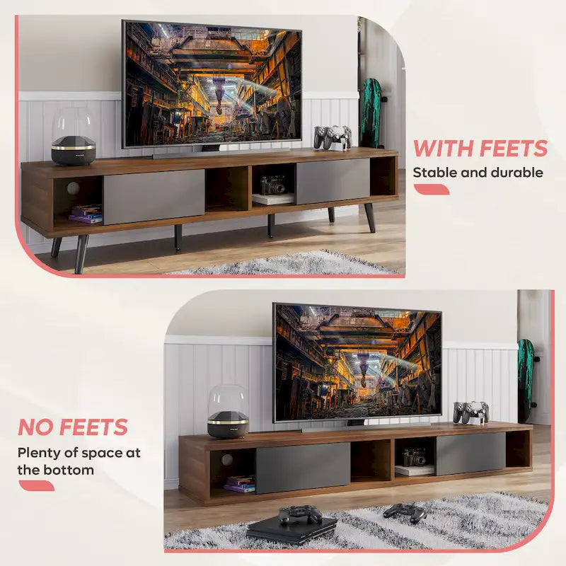 Meuble TV pour téléviseurs jusqu'à 75 po – Meuble console de divertissement de style milieu de siècle, 70 po