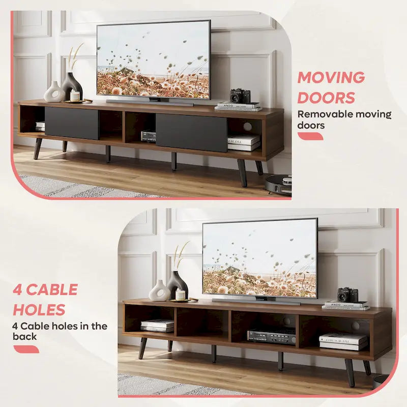 Meuble TV pour téléviseurs jusqu'à 75 po – Meuble console de divertissement de style milieu de siècle, 70 po