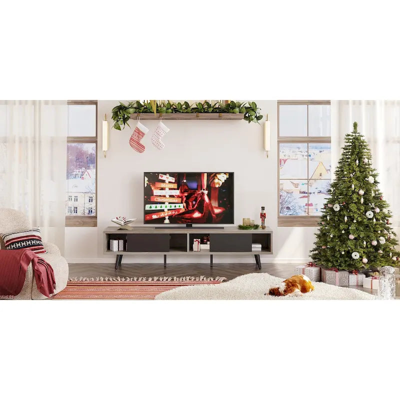 Meuble TV pour téléviseurs jusqu'à 75 po – Meuble console de divertissement de style milieu de siècle, 70 po