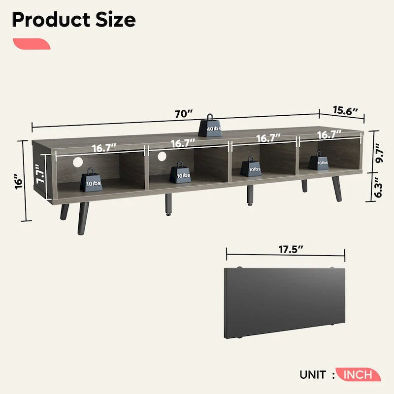 Meuble TV pour téléviseurs jusqu'à 75 po – Meuble console de divertissement de style milieu de siècle, 70 po