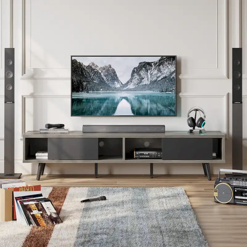Meuble TV pour téléviseurs jusqu'à 75 po – Meuble console de divertissement de style milieu de siècle, 70 po