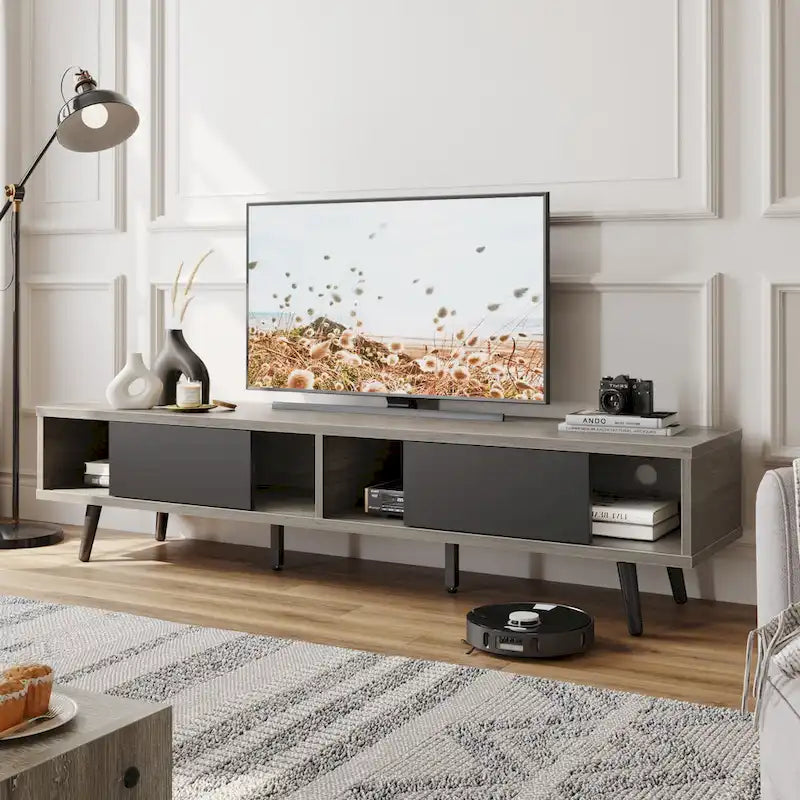 Meuble TV pour téléviseurs jusqu'à 75 po – Meuble console de divertissement de style milieu de siècle, 70 po