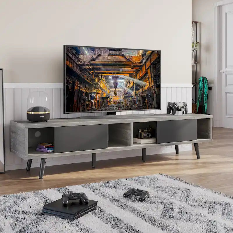 Meuble TV pour téléviseurs jusqu'à 75 po – Meuble console de divertissement de style milieu de siècle, 70 po