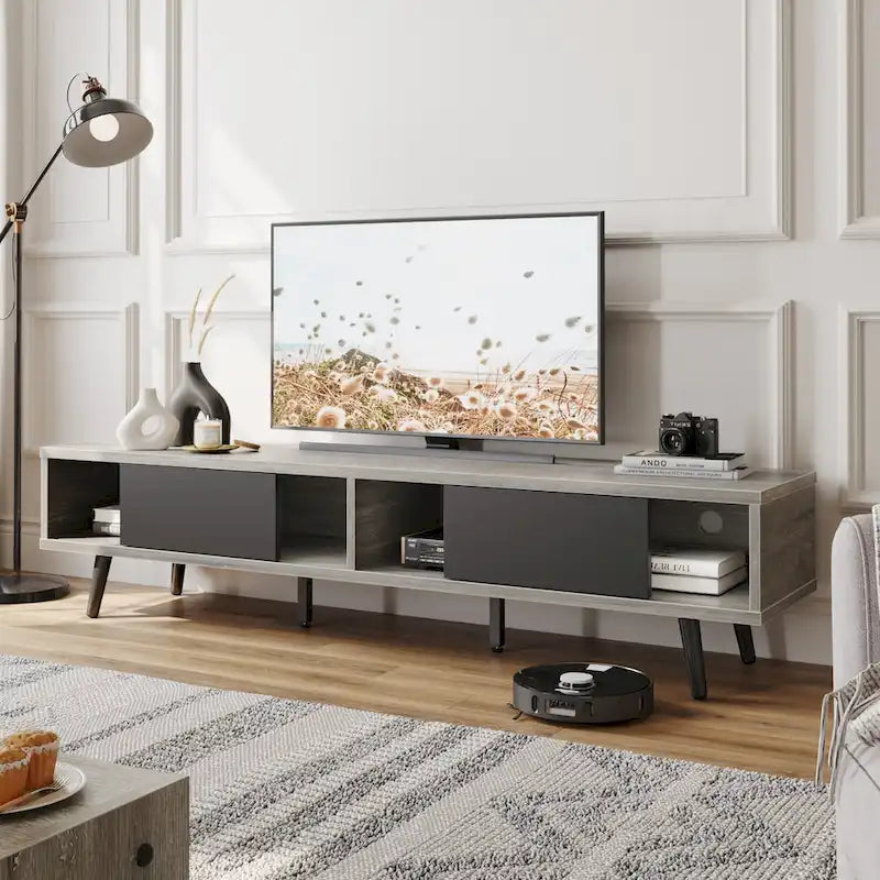 Meuble TV pour téléviseurs jusqu'à 75 po – Meuble console de divertissement de style milieu de siècle, 70 po