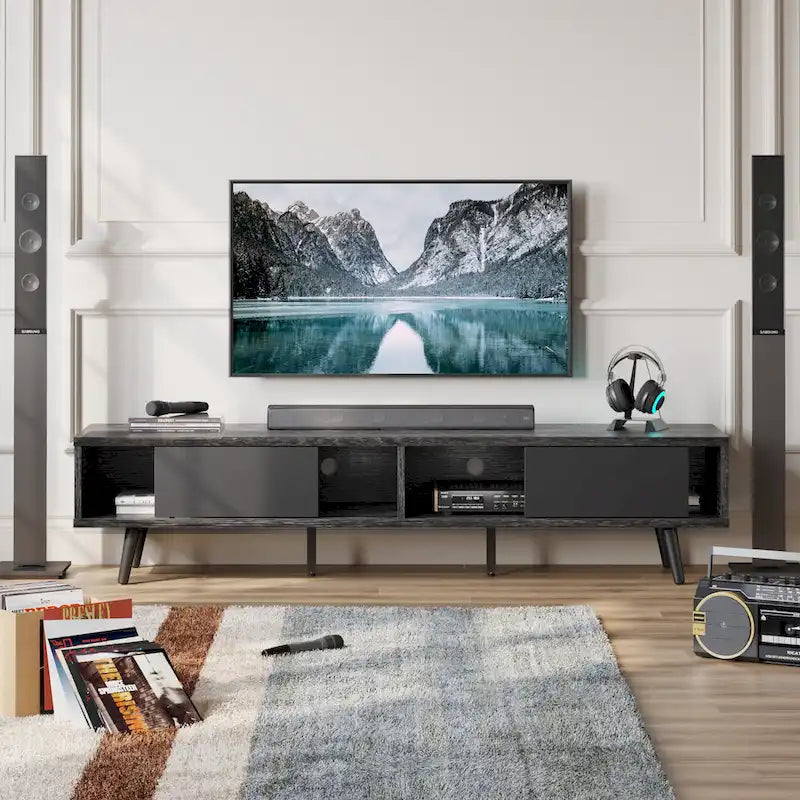 Meuble TV pour téléviseurs jusqu'à 75 po – Meuble console de divertissement de style milieu de siècle, 70 po