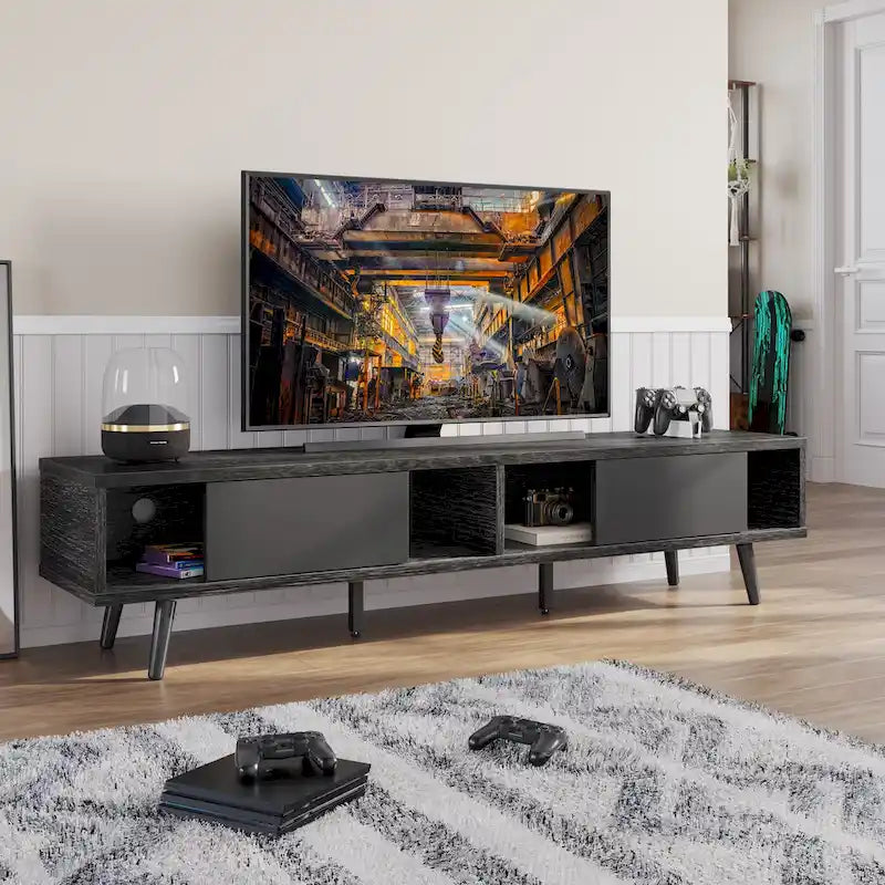 Meuble TV pour téléviseurs jusqu'à 75 po – Meuble console de divertissement de style milieu de siècle, 70 po