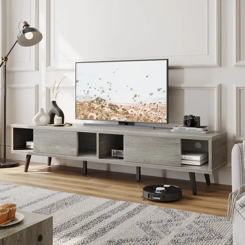 Meuble TV pour téléviseurs jusqu'à 75 po – Meuble console de divertissement de style milieu de siècle, 70 po