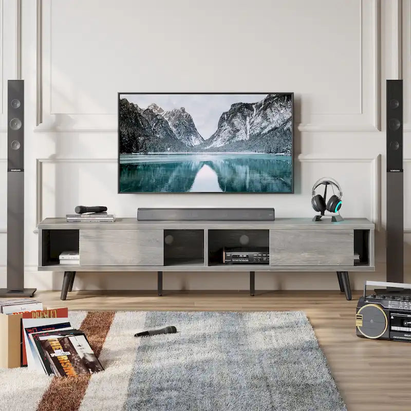 Meuble TV pour téléviseurs jusqu'à 75 po – Meuble console de divertissement de style milieu de siècle, 70 po