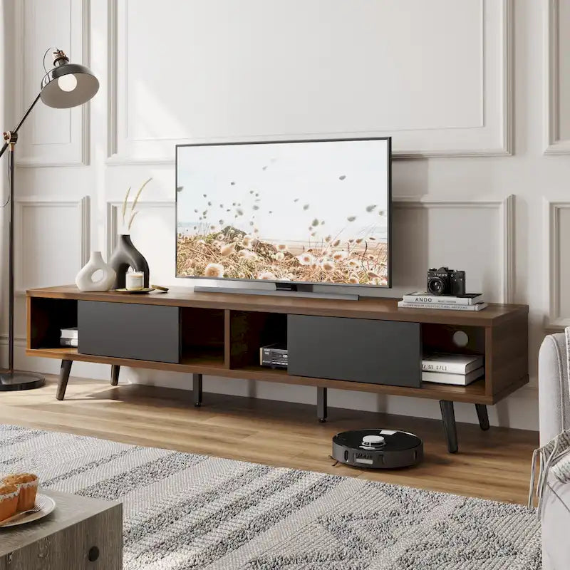 Meuble TV pour téléviseurs jusqu'à 75 po – Meuble console de divertissement de style milieu de siècle, 70 po