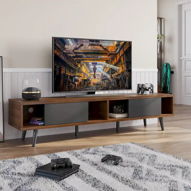 Meuble TV pour téléviseurs jusqu'à 75 po – Meuble console de divertissement de style milieu de siècle, 70 po
