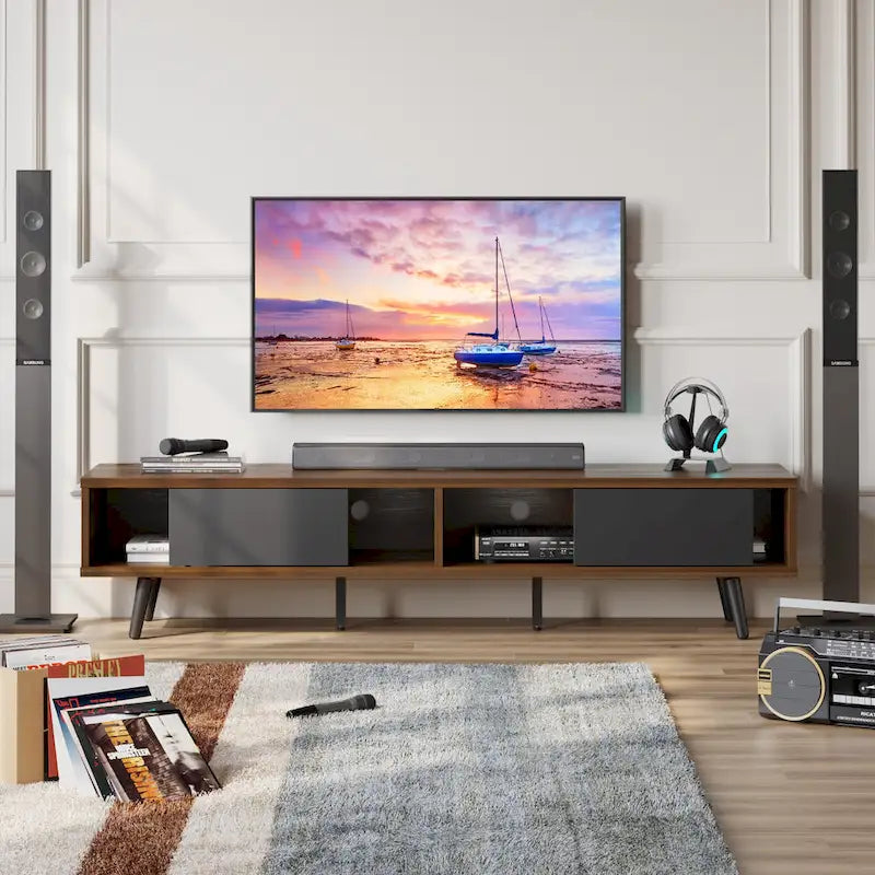 Meuble TV pour téléviseurs jusqu'à 75 po – Meuble console de divertissement de style milieu de siècle, 70 po