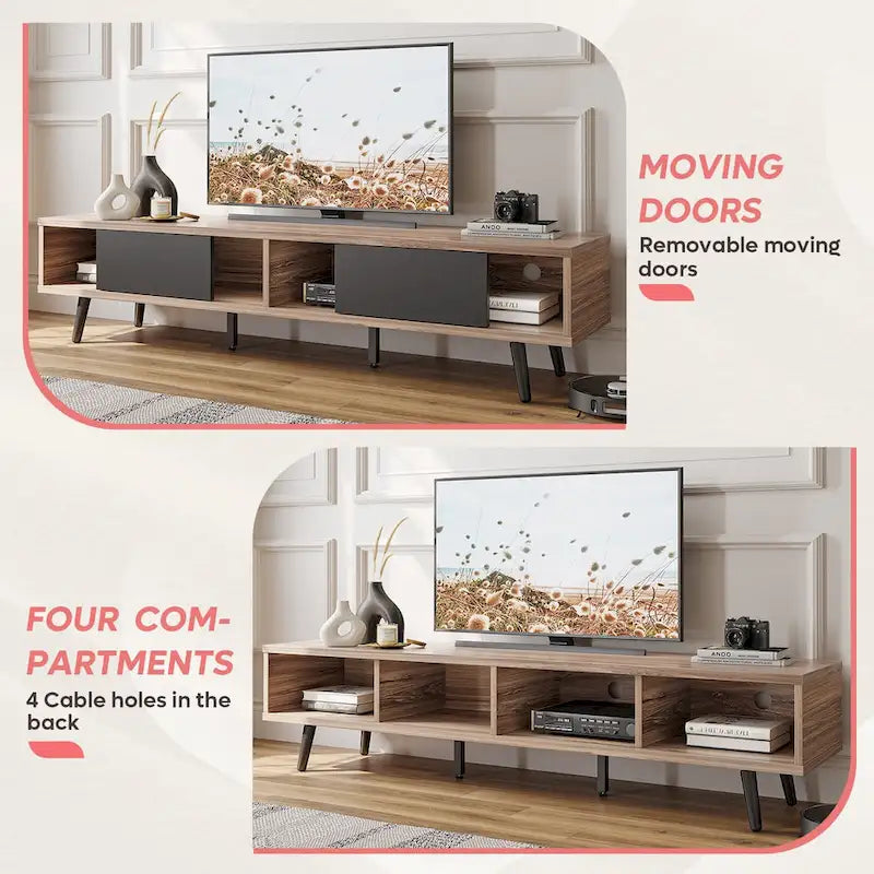 Meuble TV pour téléviseurs jusqu'à 75 po – Meuble console de divertissement de style milieu de siècle, 70 po