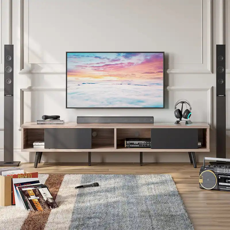 Meuble TV pour téléviseurs jusqu'à 75 po – Meuble console de divertissement de style milieu de siècle, 70 po