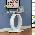 Console de canapé moderne de 47 pouces avec base en O et plateau en verre trempé