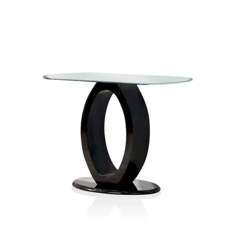 Console de canapé moderne de 47 pouces avec base en O et plateau en verre trempé