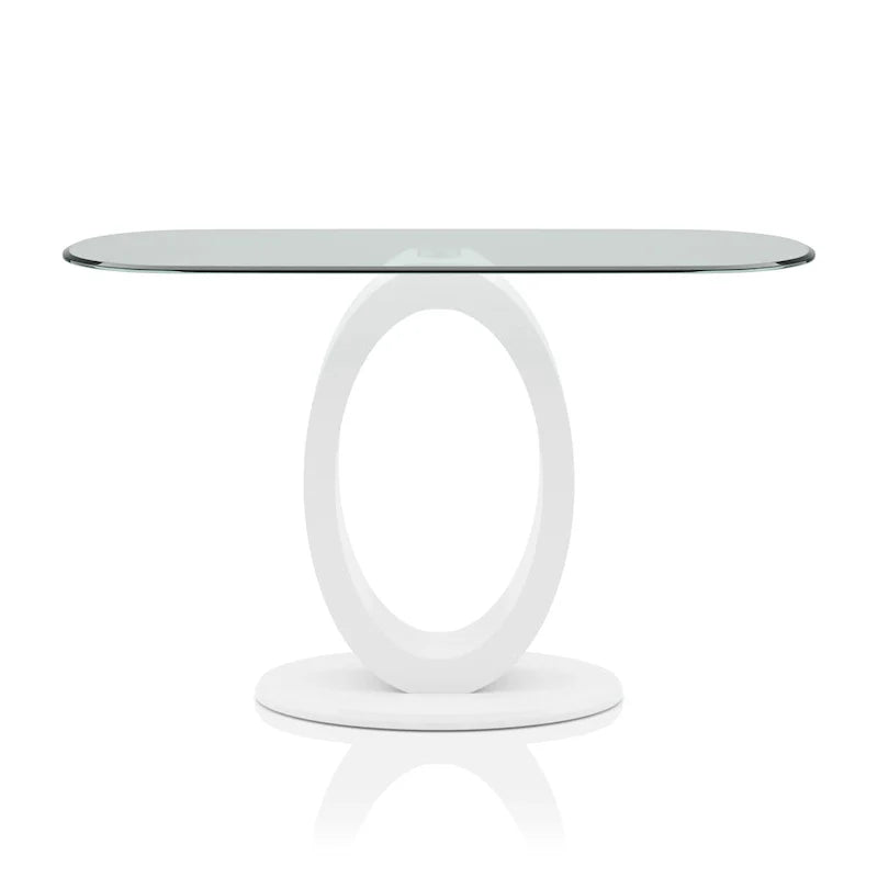 Console de canapé moderne de 47 pouces avec base en O et plateau en verre trempé