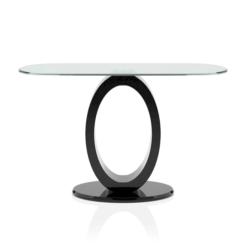 Console de canapé moderne de 47 pouces avec base en O et plateau en verre trempé