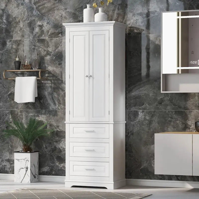Colonne de salle de bain haute avec 3 tiroirs – Blanc