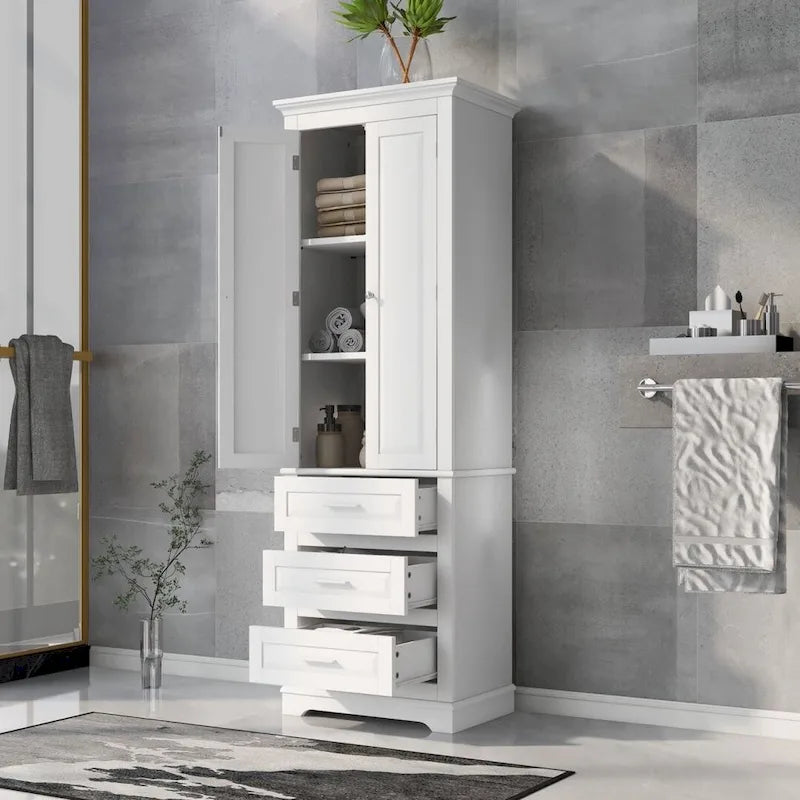 Colonne de salle de bain haute avec 3 tiroirs – Blanc